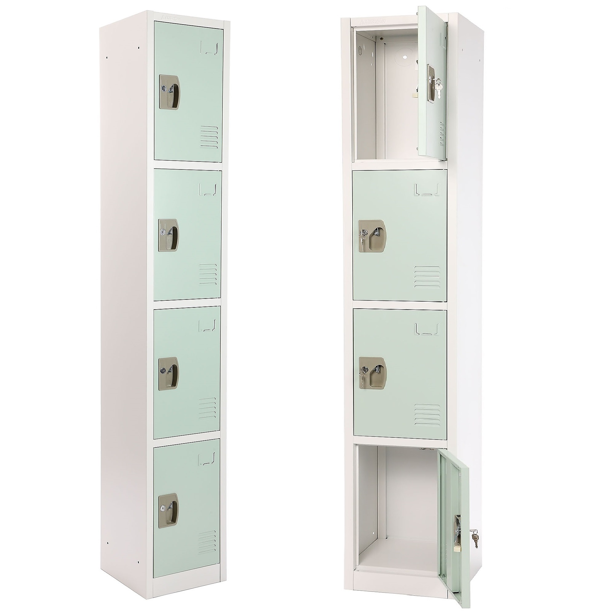 Alpine, 72in.H 4-Tier Steel Locker, Misty Green, 2-Pack, Height 72 in, Width 12 in, Color Green, Model# ADI629-204-MGRN-PKG-2
